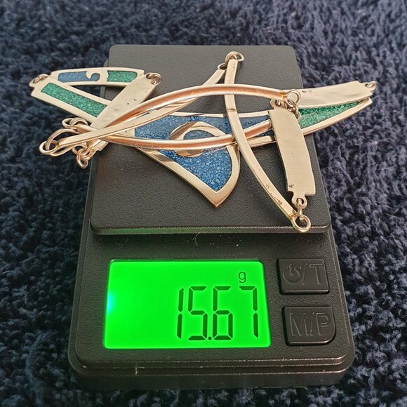 Vintage Mexican Southwestern Malachite & Turquoise Inlay Sterling Necklace - Picture 11 of 11